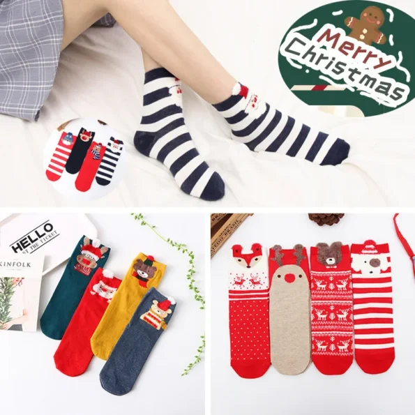 Lot 4 paires de chaussettes Noël pour femme – Chaudes et amusantes