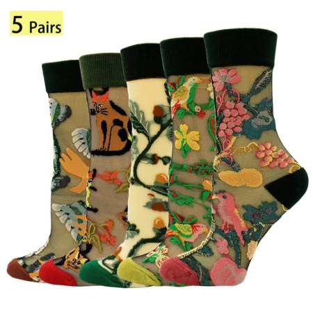 Lot de 5 paires de chaussettes femme transparentes à motifs