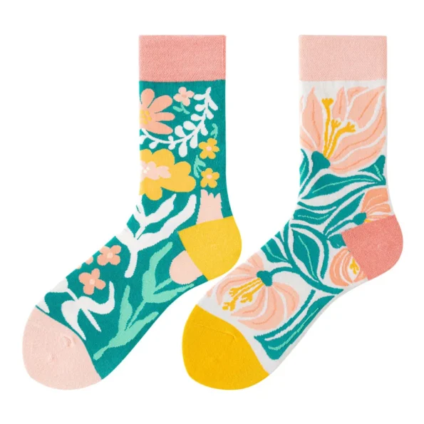 Chaussettes colorées à fleurs en coton